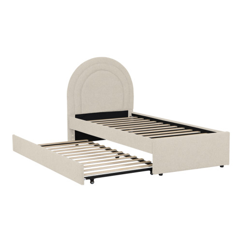 Arcuate pakoworld bed, beige boucle fabric, with sliding bed, 90x200cm
