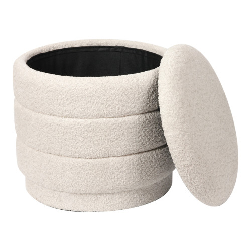 Stool-trunk Bettia pakoworld teddy fabric ivory D41x38.5cm