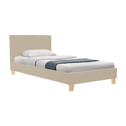 Bed with mattress Nevil-Perfecto pakoworld fabric ecru- leg natural shade 90x190cm