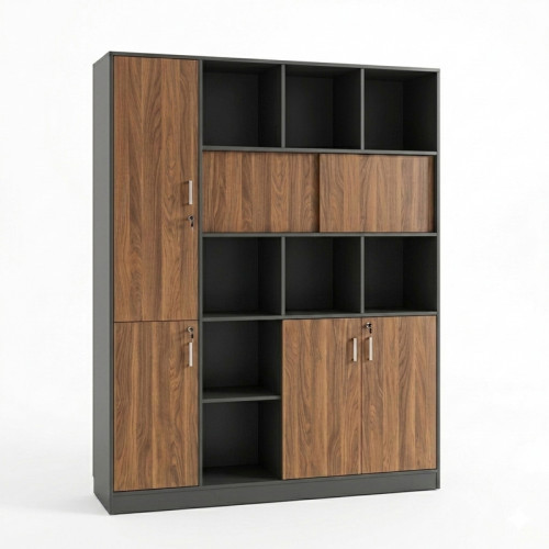 Professional bookcase Bokanza pakoworld walnut-anthracite 160x40x200cm