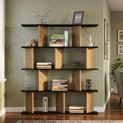 Bookcase Ratu pakoworld walnut with anthracite color 120x24.6x141cm