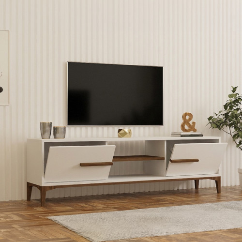 Tv stand Eslem pakoworld white with walnut color 160x34.6x45cm