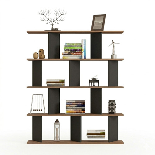 Bookcase Ratu pakoworld anthracite with oak color 120x24.6x141cm