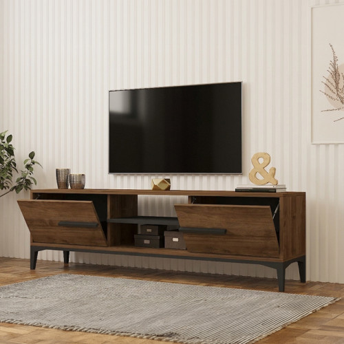 Tv stand Eslem pakoworld walnut with anthracite color 160x34.6x45cm