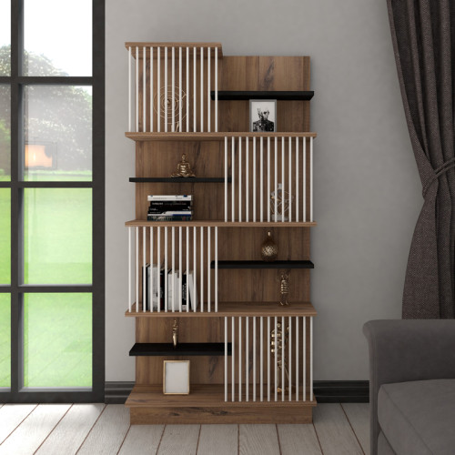 Bookcase Gassim pakoworld sonoma with anthracite and white 80x24.6x160cm