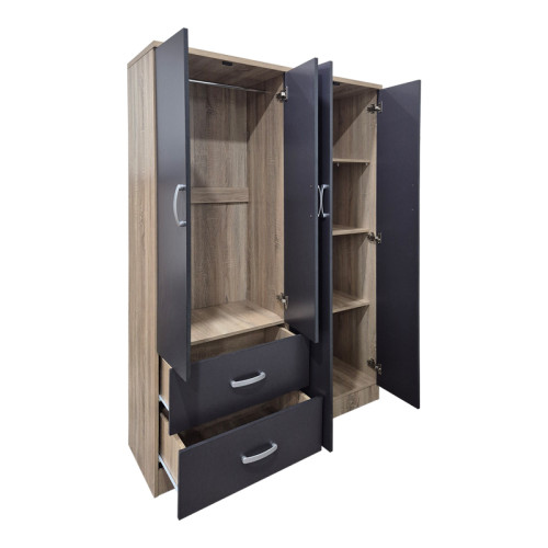 Four-door wardrobe with 2 drawers Athos pakoworld anthracite-sonoma 120.5x42x181cm