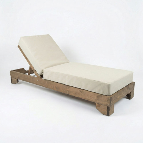 Sunbed Fendy with cushion Vertian pakoworld fir wood in walnut color 71.5x200x24cm