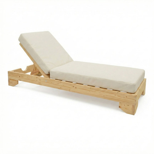 Sunbed Fendy with cushion Vertian pakoworld fir wood in natural color 71.5x200x24cm