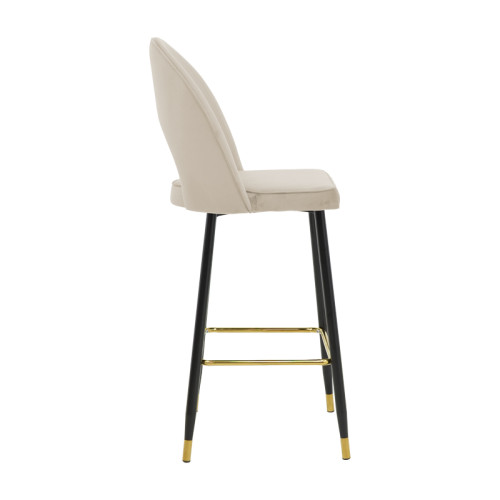 Medium height bar stool Casenio pakoworld beige velvet-black leg with gold metal 48x50x107cm