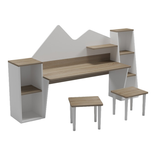 Children s desk with stool Dualto pakoworld sonoma-white 180x30x93.6cm
