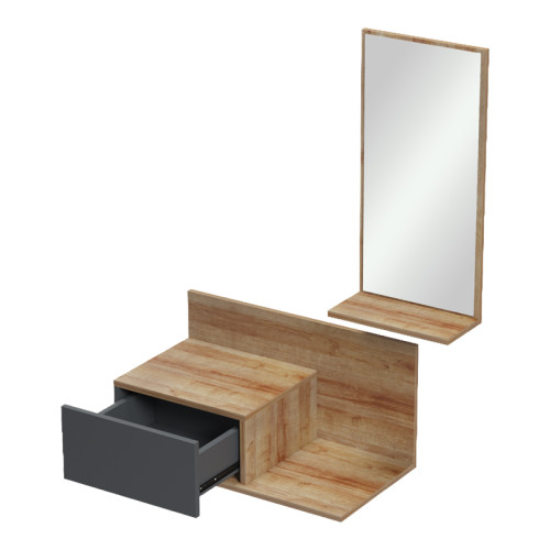 Miranda pakoworld entrance furniture with mirror in oak-anthracite shade 60x30x89.5cm
