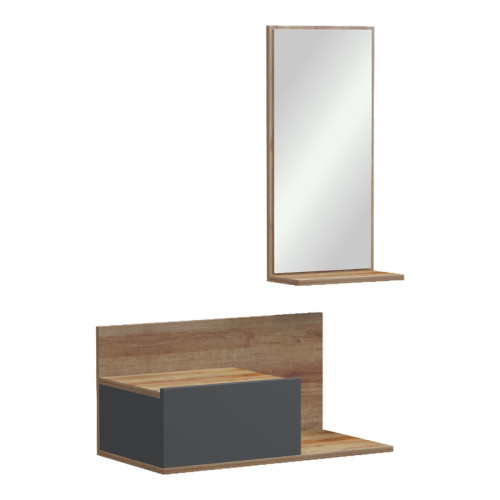Miranda pakoworld entrance furniture with mirror in oak-anthracite shade 60x30x89.5cm