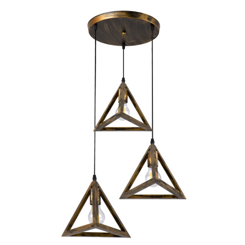 TRIANGLE 00619 Модерна висяща таванна лампа Три светли бронзови метални мрежи Φ49 x H130cm
