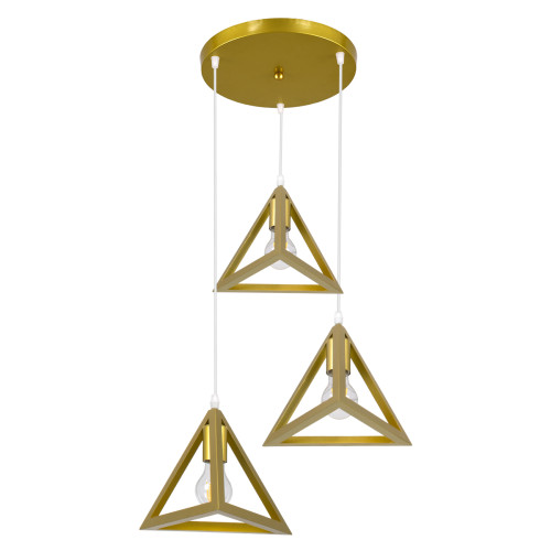 TRIANGLE 00620 Модерна висяща таванна лампа Три светли златисти метални мрежи Φ49 x H130cm