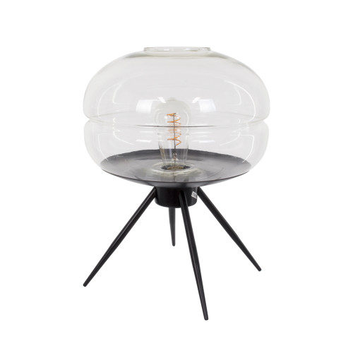  JAVAN 00736 Модерна настолна лампа Преносима лампа Единична светлина Прозрачно стъкло Черен метал Φ30 x H19cm