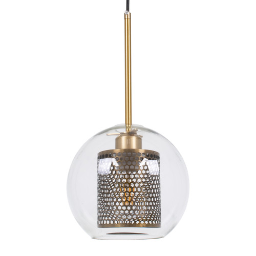 AVERY 00739 Модерна висяща таванна лампа с единична светлина от прозрачно стъкло със златна метална мрежа Φ18 x H38cm