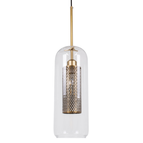 AVERY 00741 Модерна окачена таванна лампа Единична лампа Прозрачно стъкло със златна метална мрежа Φ15 x H60cm