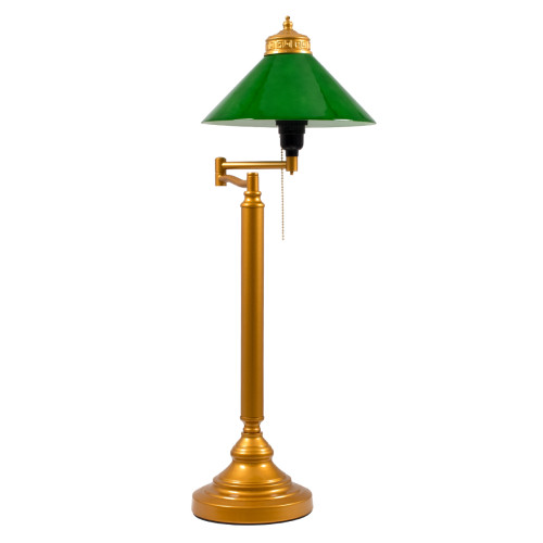 БИБЛИОТЕКА 00765 Винтидж настолна лампа Преносима единична светлина златиста метална със стъклена зелена капачка Φ25 x H70cm