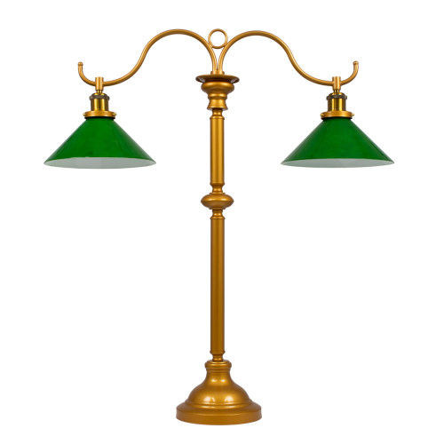  БИБЛИОТЕКА 00766 Винтидж настолна лампа Преносима две светло златисти метални със стъклена зелена капачка Φ25 x H87cm