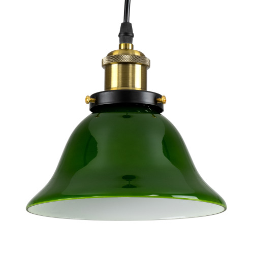 БИБЛИОТЕКА 00768 Винтидж висяща таванна лампа Единична светлозелена камбанка със златист абажур Φ18 x H18cm