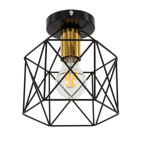 TRON 00792 Модерна таванна лампа с единична лампа черна - златна метална мрежа Φ18 x H19,5 cm
