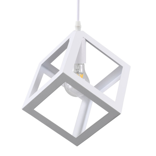 CUBE 00802 Модерна висяща таванна лампа Единична светлина Бяла метална мрежа M25 x W25 x H25cm