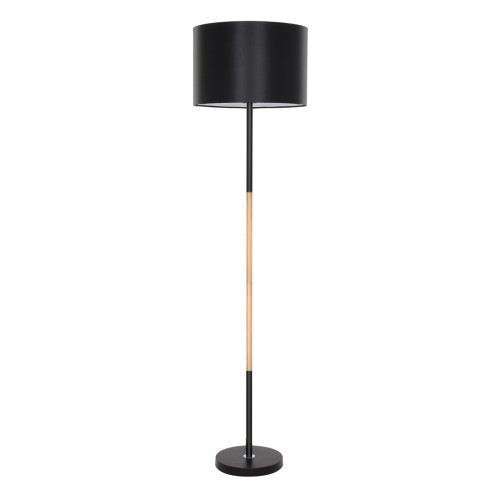 ASHLEY 00824 Модерна подова лампа с единична светлина метално черно с капачка и дървен детайл Φ40 x H145cm