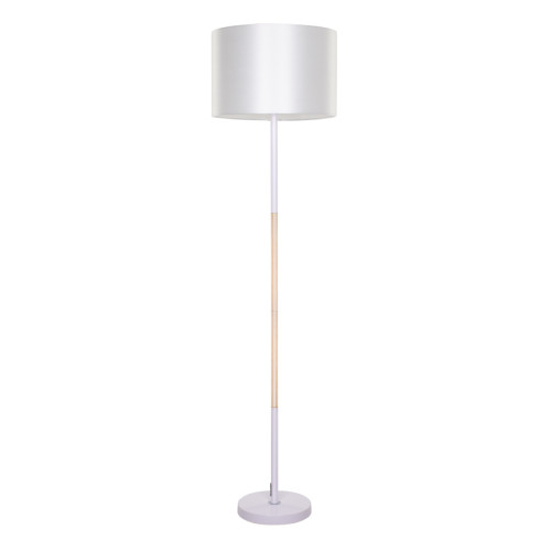 ASHLEY 00826 Модерна подова лампа с единична светлина метално бяло с капачка и дървен детайл Φ40 x H145cm
