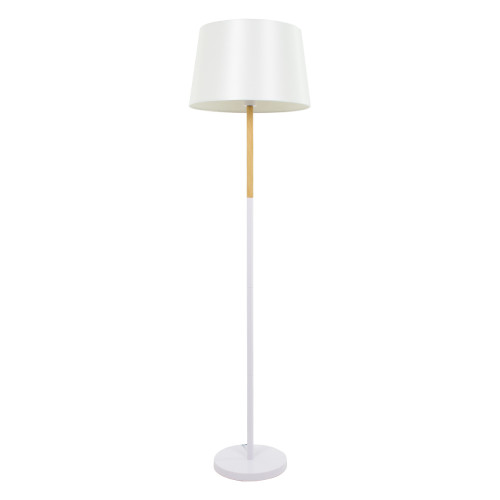 ASHLEY 00828 Модерна подова лампа с единична светлина метално бяло с капачка и дървен детайл Φ40 x H148cm
