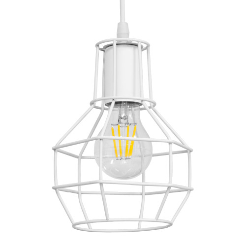  CAGE 00867 Винтидж индустриална висяща таванна лампа с единична светлина, бяла метална мрежа Φ15 x H22cm