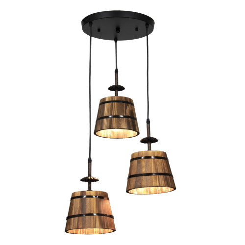  CEBU 00888 КОМПЛЕКТ Винтидж висяща таванна лампа Три леки метални дървени Φ40 x H210cm