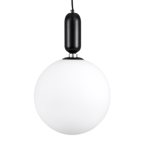 MAVERICK 00942 Модерна висяща таванна лампа Единична светлина Черна метална стъклена топка Φ30 x H48cm