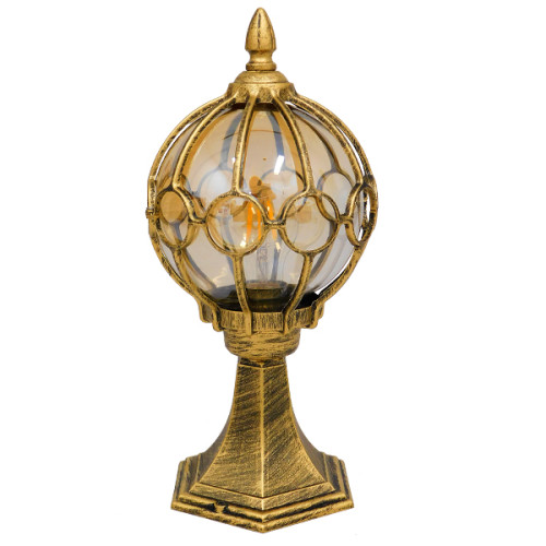 ETOILE 00986 Винтидж промишлена подова лампа Единична светлина Бронзова златна метална мрежа с медено стъкло Φ18 x H38cm