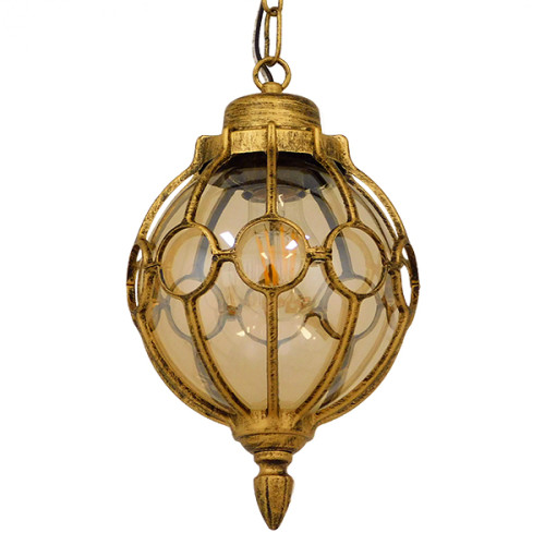 ETOILE 00988 Винтидж индустриална висяща таванна лампа Единична светлина Бронзова златна метална мрежа с медено стъкло W18 x H27cm