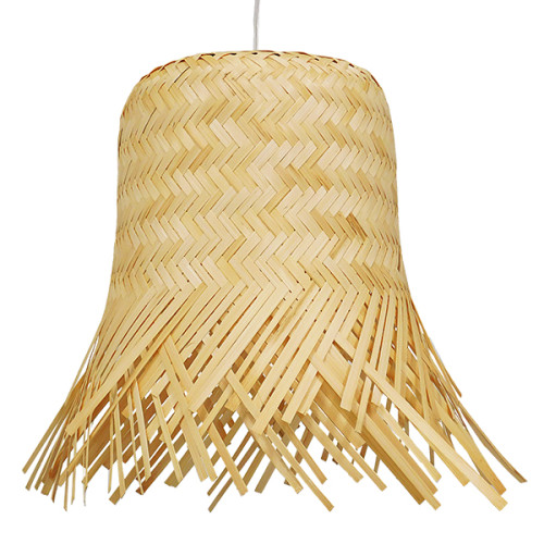  HAWAII 01103 Винтидж висяща таванна лампа Единична светлобежова дървена плетена бамбук Φ40 x H43cm