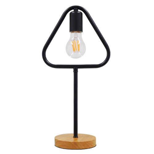  HONOR TRIANGLE 01436 Модерна настолна лампа Преносима единична светлина Черен метал с дъбова дървена основа M20 x W20 x H40cm