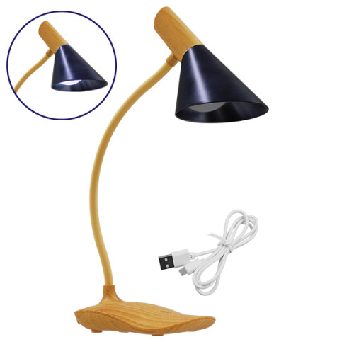  DRAPER 01437 USB акумулаторна настолна лампа LED 6 вата единична светлина дървесен тон метал с черна капачка дневно бяло 4500K