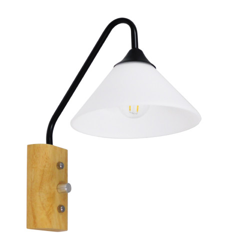 ALESSIA 01457 Модерна стенна лампа Аплик с единична лампа Черно бяла с дървена основа и превключвател за ВКЛ./ИЗКЛ. Метал Φ18 x H29cm