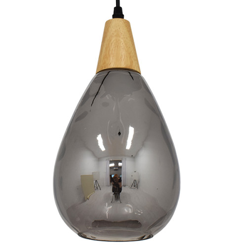 NOAH 01489 Модерна висяща таванна лампа Единична светлина Стъкло с дърво Черен матов никел Φ16 x H30cm