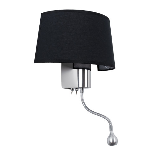 ELEGANT 01492 Модерна стенна лампа Аплик метален хром никел с черна тъкан с две лампи 1xE27 