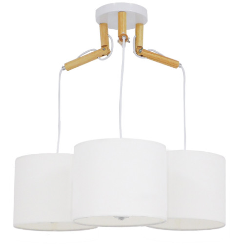 RAMSON 01526 Модерна висяща таванна лампа Три светлини Бяла с дървени и платнени капачки Φ67 x H65cm