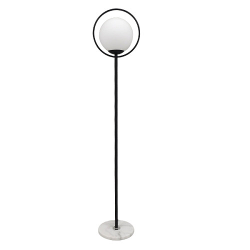 VERSAILLES 01542 Модерна подова лампа с единична светлина, метално черно с млечно стъкло Φ35 x H170cm