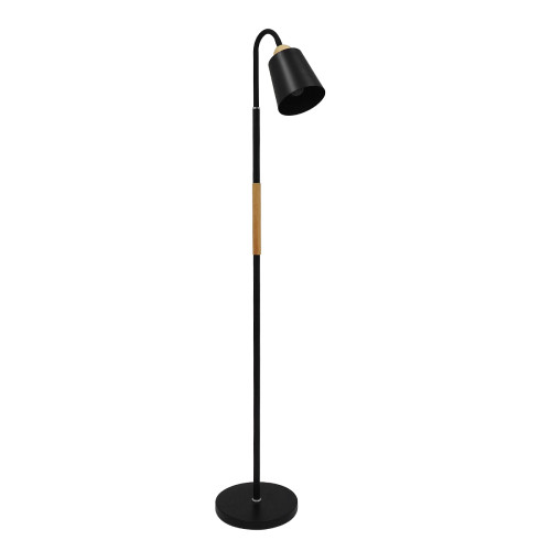 ЛЕНТА 01585 Модерна подова лампа с единична светлина, метален черен с дървен детайл Φ13 x H164cm
