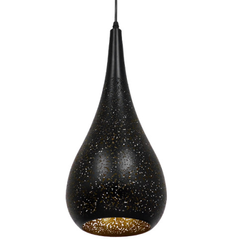 CORONA 01589 Модерна висяща таванна лампа Единична лампа черна със златна метална камбана Φ20 x H46cm