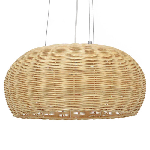  DE LA MER 01624 Винтидж висяща таванна лампа Три светлокафяви дървени бамбукови Φ45 x H24cm