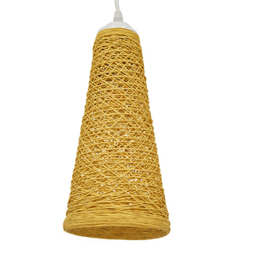  INCASS 01625 Винтидж висяща таванна лампа Единична светлобежова дървена плетена ратан Φ15 x H30,5 cm