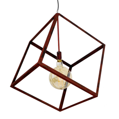 CUBE 01673 Модерна висяща таванна лампа Единична светлина Ръждивокафява метална мрежа M70 x W70 x H87cm