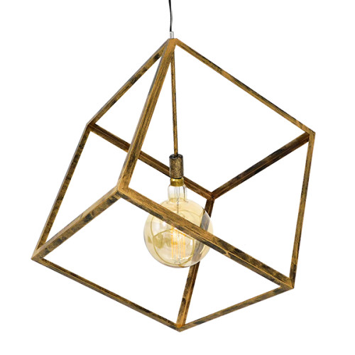 CUBE 01674 Модерна висяща таванна лампа Единична светлина златна ръждива метална мрежа M70 x W70 x H87cm