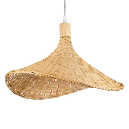  CUBA 01717 Винтидж висяща таванна лампа Единична светлобежова дървена бамбук Φ43 x H30cm