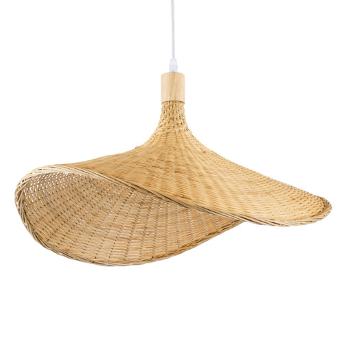  CUBA 01719 Винтидж висяща таванна лампа Единична светлобежова дървена бамбук Φ53 x H30cm